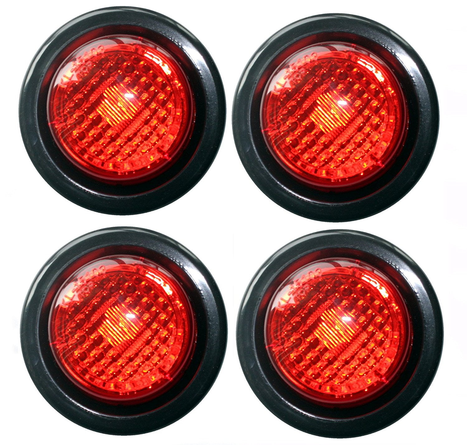 Set of 4 Red LED 2" Round Clearance Side Marker Light Kits with Light