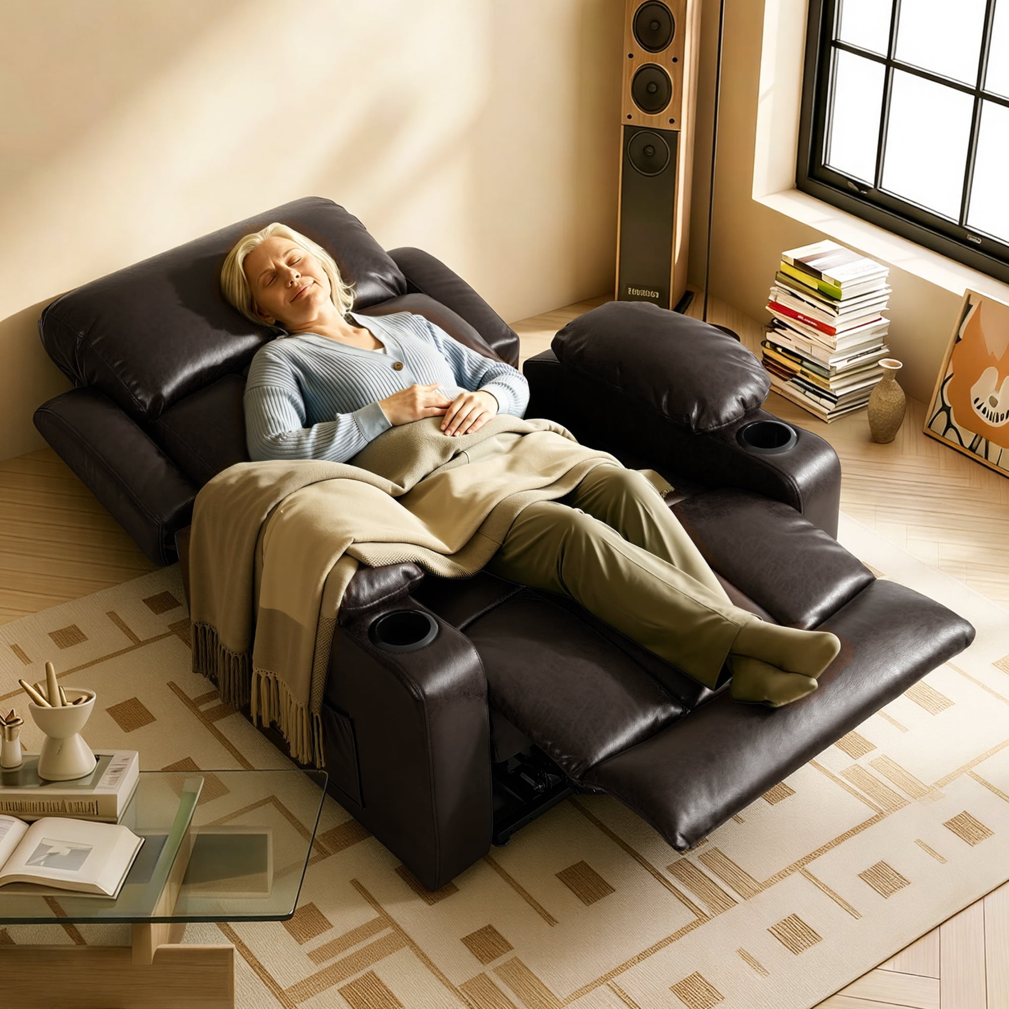 FLEXISPOT Power Lift Recliner Chair with Massage & Heat, Dual Motor Electric Lift Chair, Wide Seat Faux Leather Reclining Chair for Elderly, Soft Upholstered, Infinite Position, Living Room, L Size