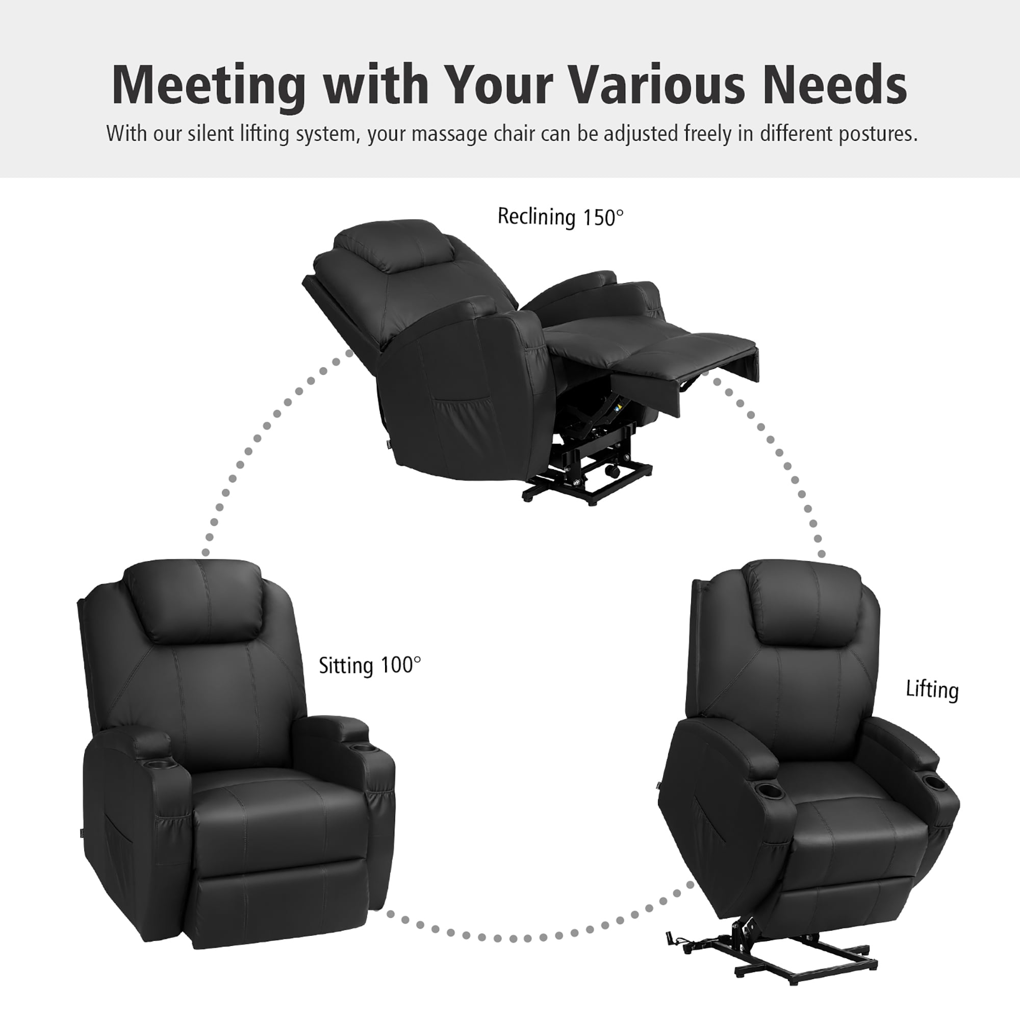 Costway Big Reclining Electric Lift Power Chair Heated Massage Lounge with Wide Remote Control Walmart
