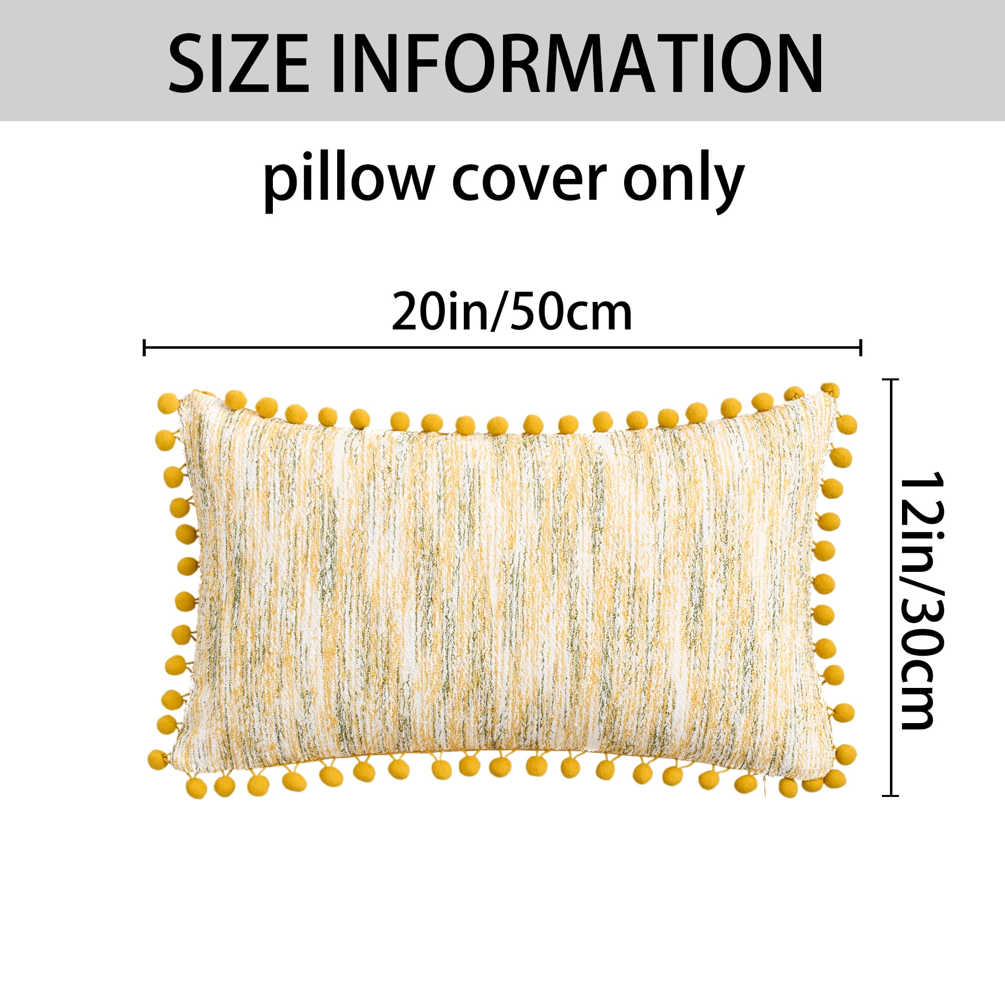 Unique Bargains Pack of 2 Chenille Throw Pillow Covers with Pom-poms 20" x 12" Yellow