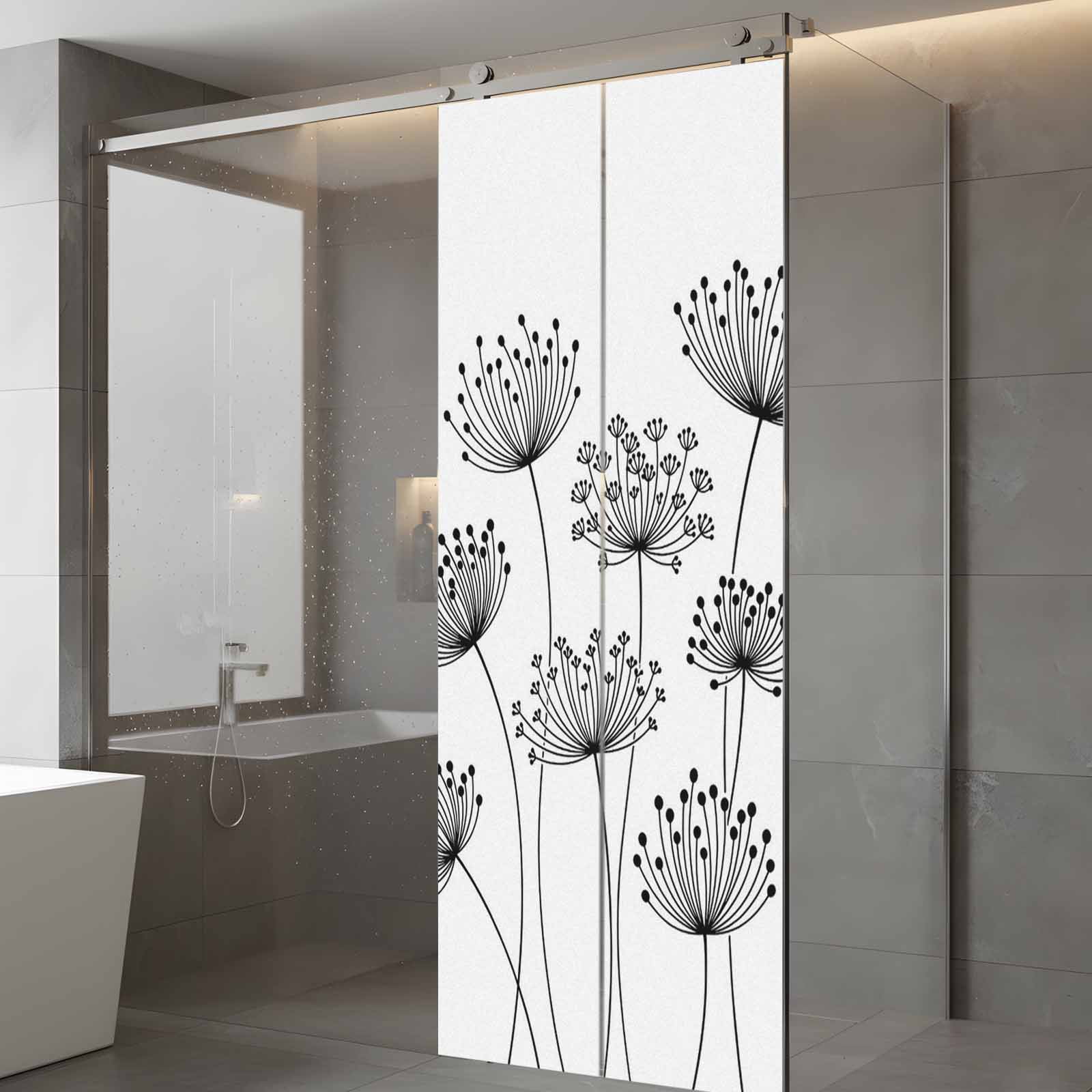 Black Dandelion Window Privacy Film, Country Modern Minimalist Flower Static Cling UV Sun Blocking Tint Film Heat Control Windows Films for Bedroom Bathroom, Window Stickers 29.5"x78.7"