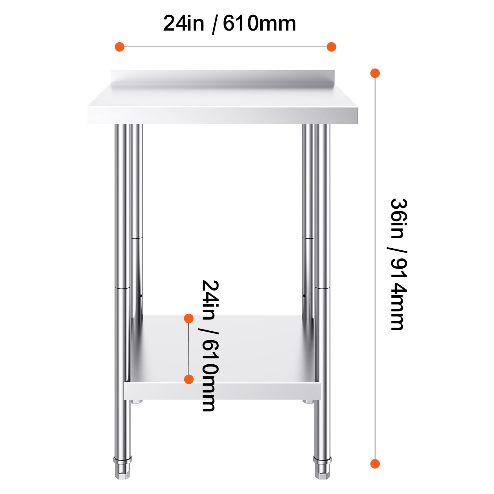 KFFKFF 24x24x36-Inch Metal Food Preparation Table, Durable Stainless Steel Work Table, Adjustable Height, Ideal for Restaurants, Homes, and Hotels