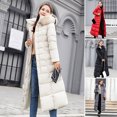 thumbnail image 2 of Winter Women Cotton Jacket Detachable Hood Neck Protection Long Sleeves Pockets Knee Length Zipper Closure Padded Coat Solid Color Windproof Outwear Parka, 2 of 7