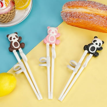 Kids Chopsticks, Panda Training Chopsticks for Kids & Beginners, Reusable Cute Kids Utensils with Non Slip Adjustable Finger Loops for Right-handed, Dishwasher Safe, 3 Pack