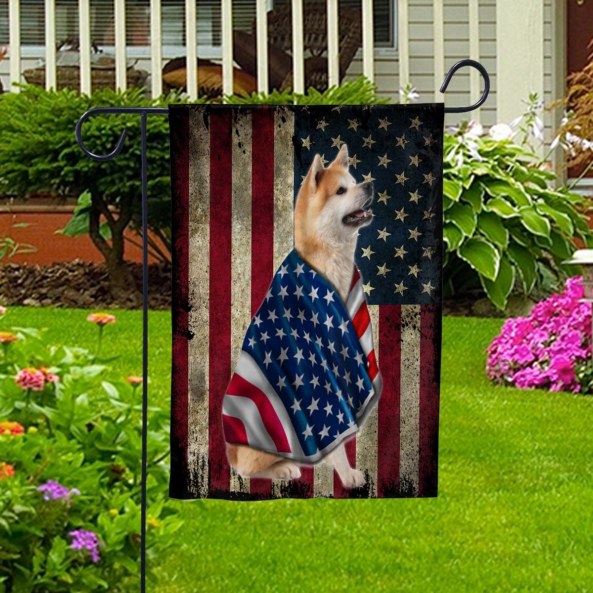 American Flag Akita Dog Wearing Flag American Patriot Patriotic 4th of july House Flag, Double-Sided Decorative Outdoor Flag, Patriotic Polyester Yard Flag 29.5 x 39.5 in