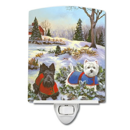 

Caroline s Treasures PPP3170CNL Scottie and Westie Christmas Pine Hill Ceramic Night Light 6x4x3 multicolor