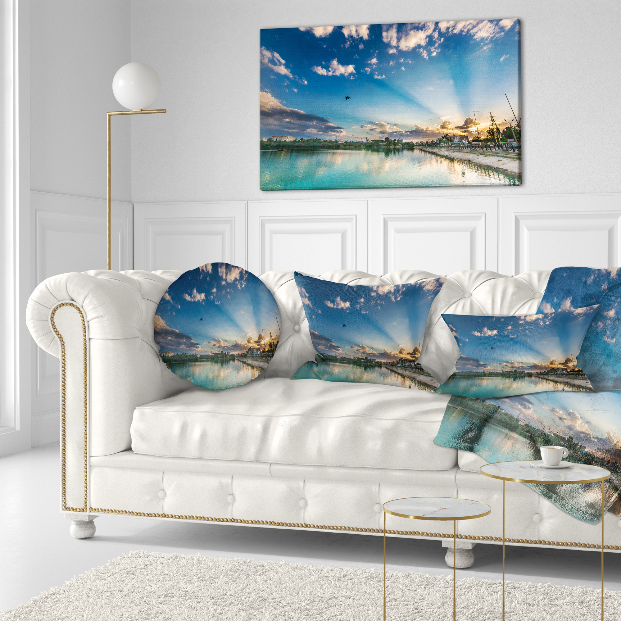 Designart Moving Clouds Over Lake - Landscape Photo Throw Pillow - 12x20