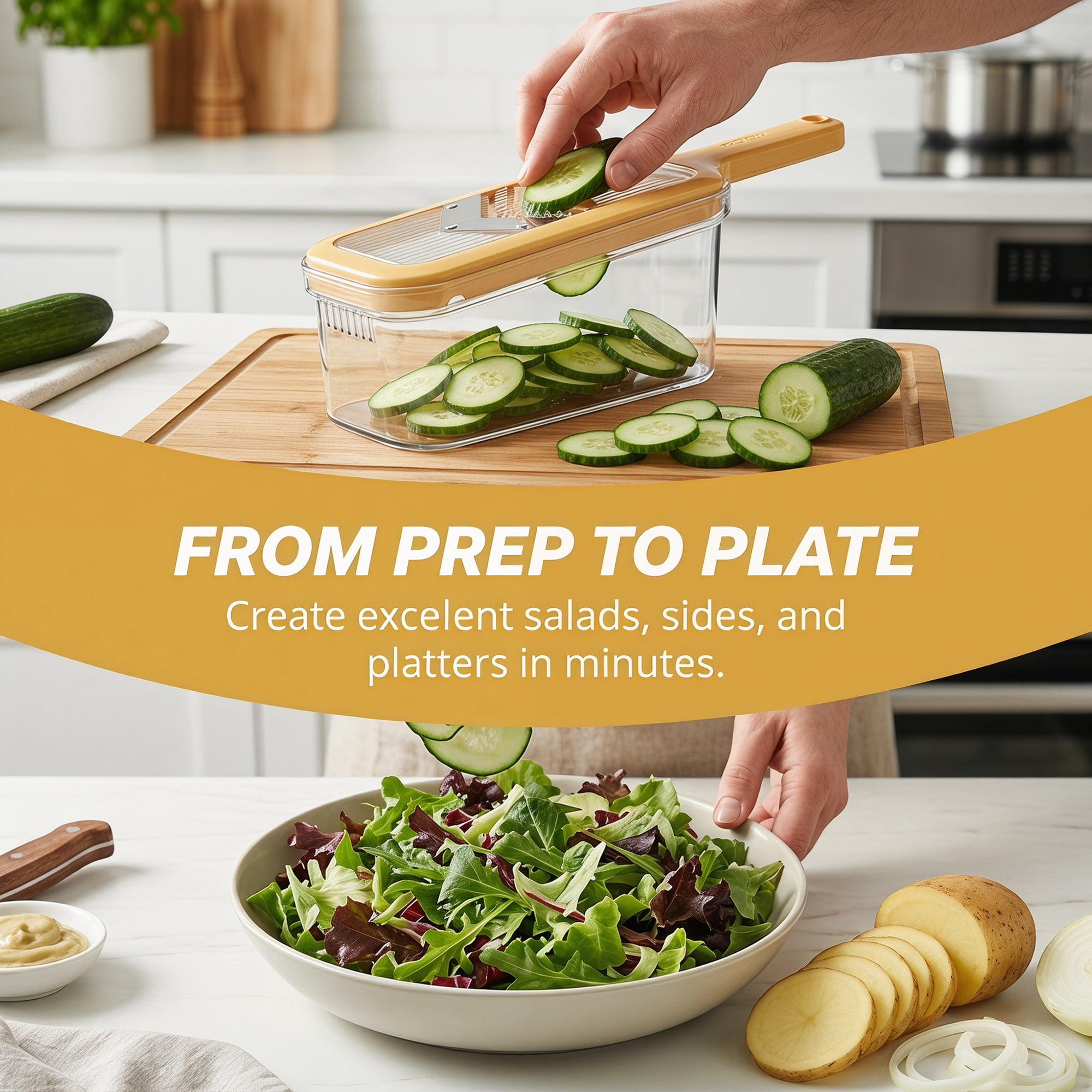 Unique Bargains Versatile 3-in-1 Vegetable Slicer and Chopper for Home Yellow B 13.2"x4.3"