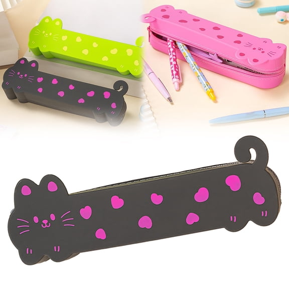Pencil Case, Cute Cartoon Kitty Pen Case Adorable Cat Pencil Pouch, Waterproof Zipper Stationery Bag, Large Capacity Pencil Bag, Non-Compartment, Stationery Supplies, Black