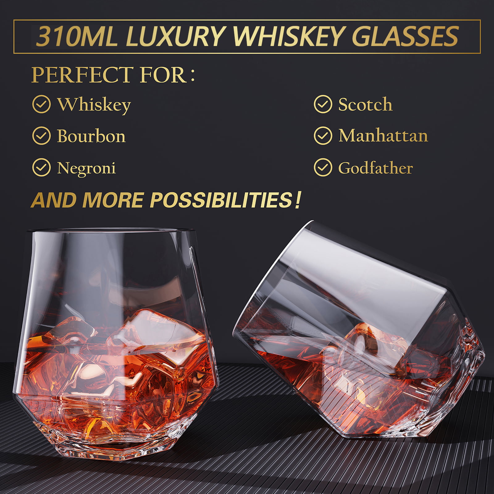 veecom Whiskey Glasses, 10 OZ Whiskey Rocks Glasses Set of 2 with Ice  Molds, Crystal Old Fashioned B…See more veecom Whiskey Glasses, 10 OZ  Whiskey