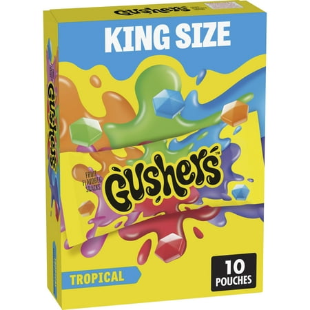 Gushers Fruit Flavored Snacks, King MDA05 Size Pouches, Tropical Flavor, 10 Ct, 19 oz