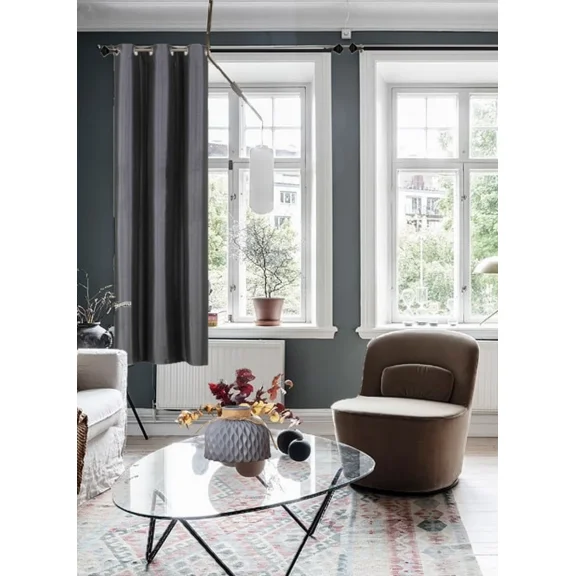 Gorgeous Home Linen (#32) Hotel Quality Silver Grommet Charcoal Faux Silk Blackout Heavy Thick Window 63" Length 1-Panel