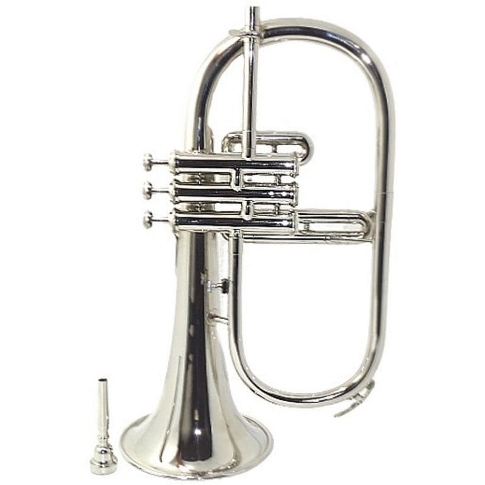 SHREYAS Brand New Flugel Horn Nickel Plated Bb Flat 3 Valve Free Hard Case & Mouthpiece Scx725