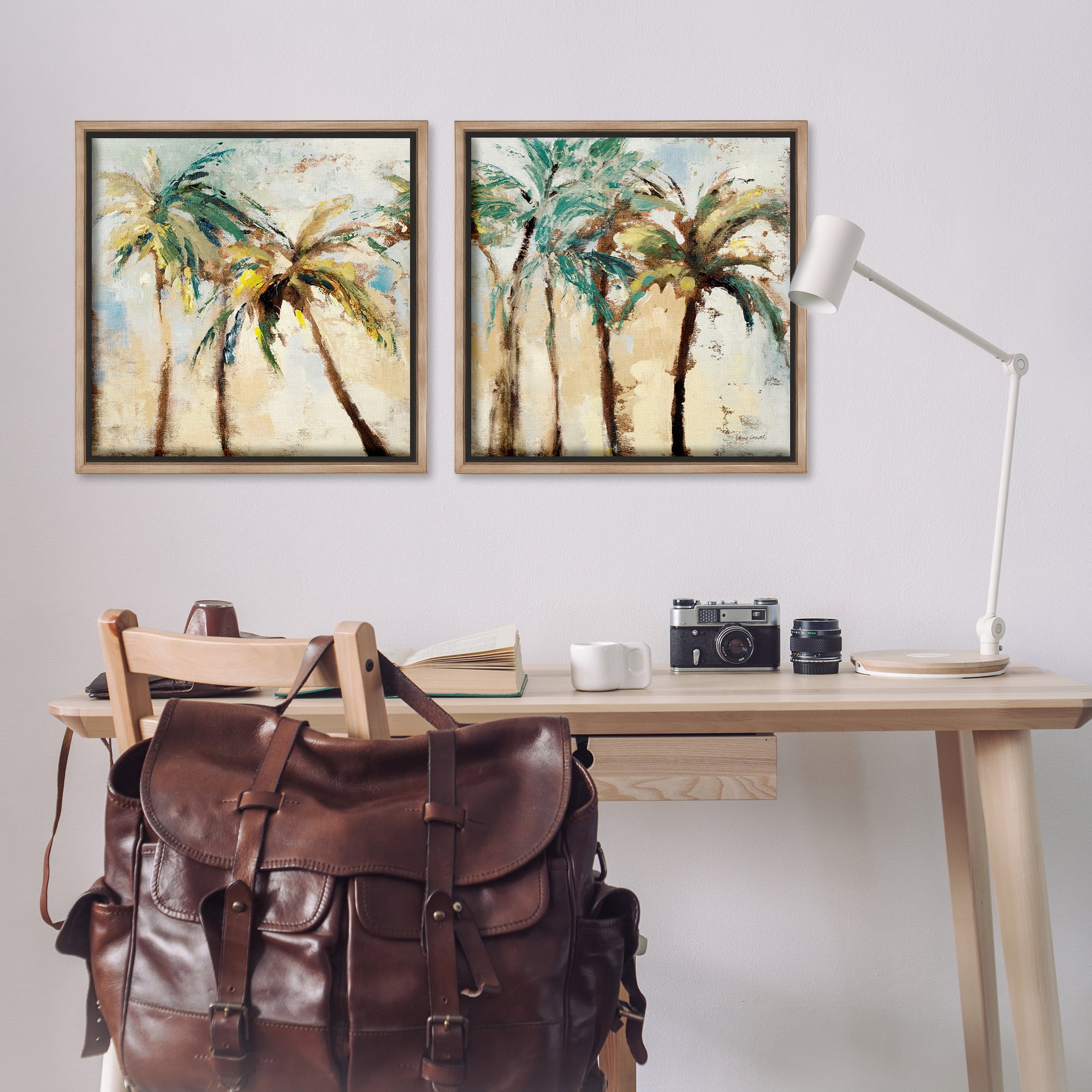 Stupell Industries Abstract Palm Trees Abstract Painting Brown Floater Framed Canvas Art Print Wall Art, 25 x 25, Set of 2
