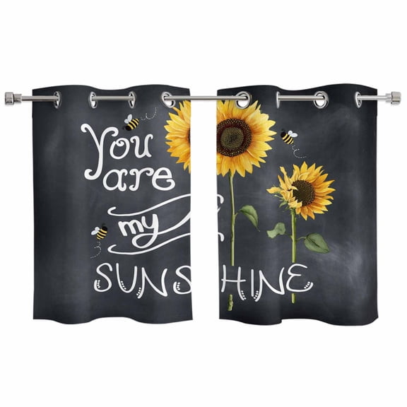 2 Panels Kitchen Tier Curtains 39 Inch Length, Sunflowers Grommets Window Treatment Curtain, Classic Bee You Are My Sunshine Black Thermal Curtains Drapes for Living Room/Bathroom