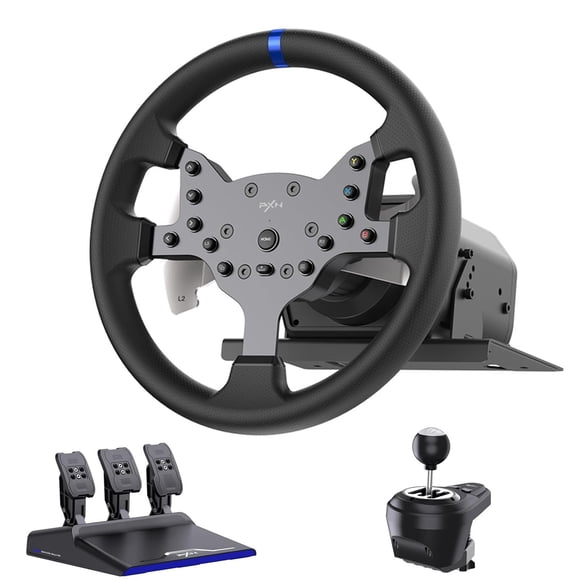 Volante de carreras PXN V99 de 11,8" con force feedback, pedales y palanca de cambios