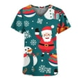 thumbnail image 4 of IROINNID Womens Scrub Tops Graphic Print Short Sleeve V-Neck Workwear Christmas Tops With Pocket,Green A, 4 of 5