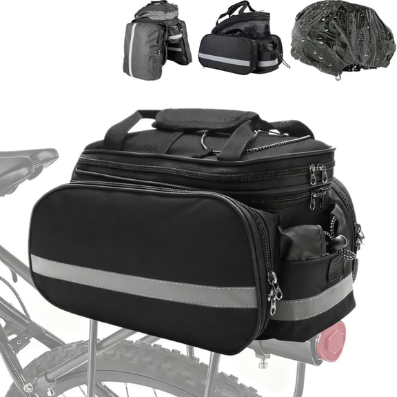 Bike Rear Rack Bag, 27L Bicycle Pannier Bag Waterproof & 2 Side Foldable Panniers Bike Saddle Bag with Reflective Strips Bike Carrier Bag for Travel Outdoor Cycling Trip