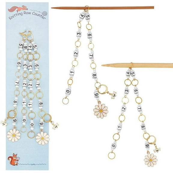 2 Pcs Flower and Bee Knitting Row Counter Chains Number Beads Acrylic Stitch Markers Row Counting Accessories for Knitting Crochet Tracking Project Progress