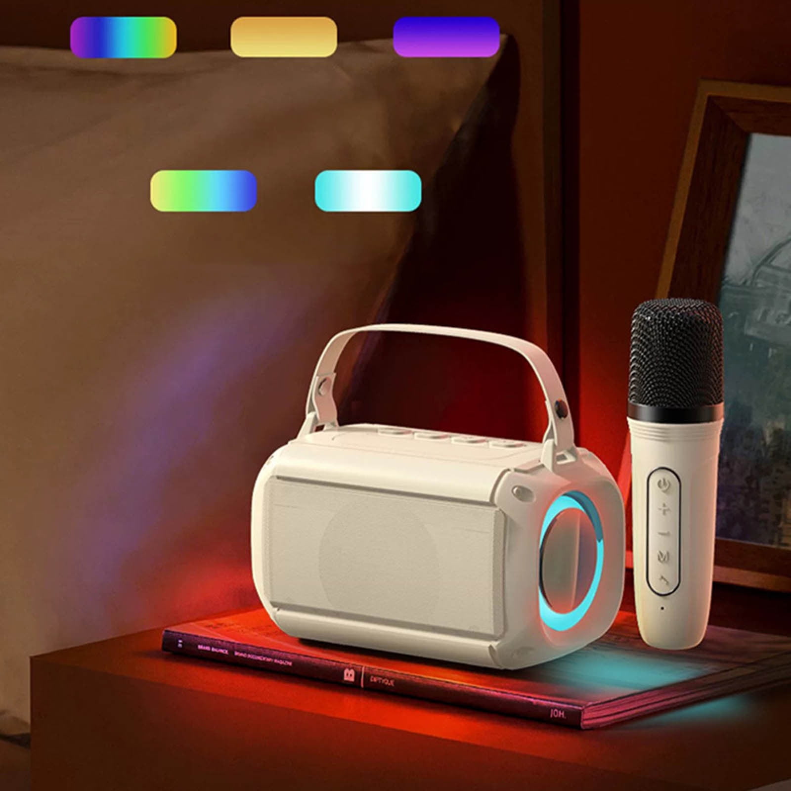 RKZDSR Karaoke Machine with Wireless Microphones, Portable Bluetooth Speaker with LED Lights for Parties, PA System for Home Entertainment and Weddings, 200W Power, Rechargeable Battery