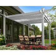 Vita 144"L x 141"W x 104"H Vinyl Elysium Attached louvered Pergola, White, VA42072