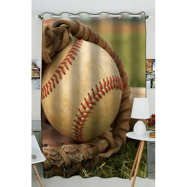 GCKG Vintage Baseball Fenêtre Rideau Cuisine Rideau Fenêtre Rideaux Panneau pour Salon Chambre Taille 52 (W) X 84 (H) Pouces (une Seule Pièce)