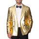 thumbnail image 1 of BLAZER BRILLANTE DE HOMBRE INSPIRE CHIC, CON SOLAPA PICO, DOBLE BOTÓN, AJUSTE REGULAR, ESTILO DE FIESTA, TAMAÑO 2XL, DORADO, 1 of 5