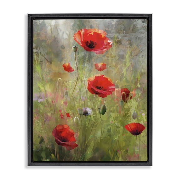 Stupell Industries Modern Abstract Red Poppies Black Floating Frame Canvas Art, 17 x 21, by Enrico McGarrigle