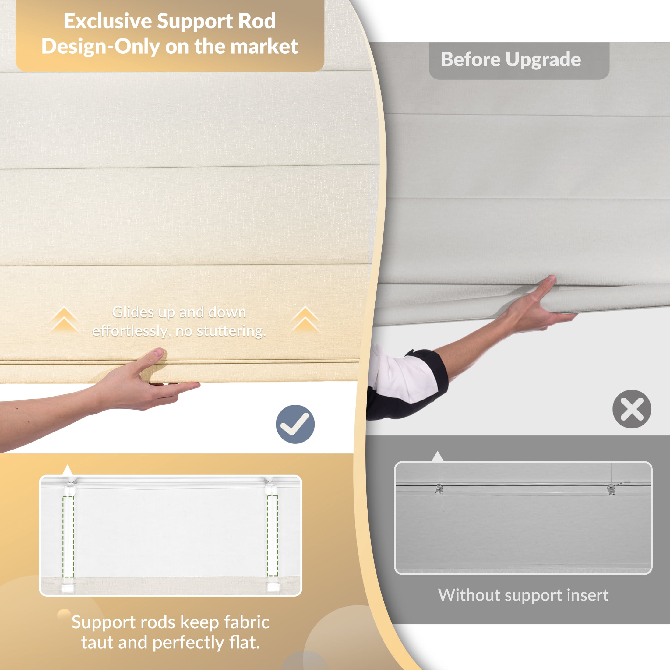 ZimJAHO No Drill Roman Shades – Top Down Bottom Up, Cordless Blackout Blinds for Bedroom, UV Blocking, Easy Install, White, 22"Wx64"H