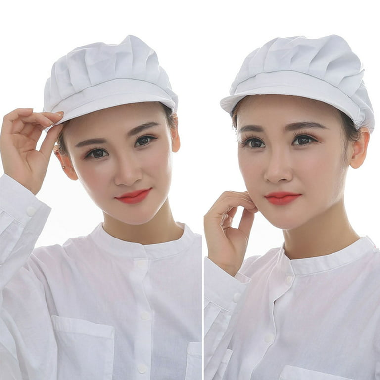 GMMGLT unisex Dustproof Breathable Elastic Kitchen Chef Hat Cleaner Factory Work Cap, Size: One size, White