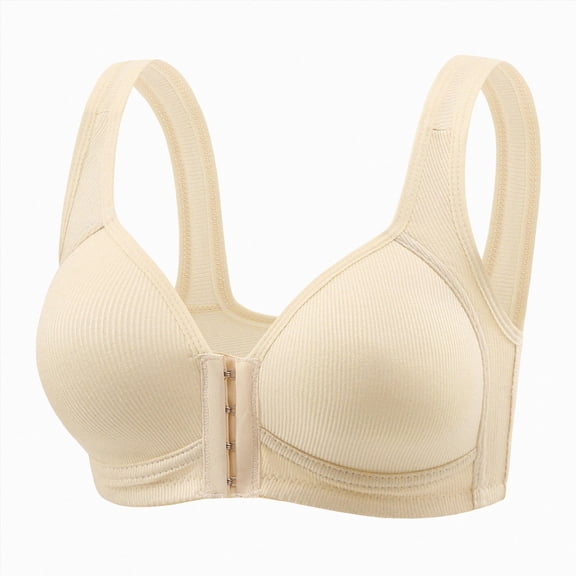 NIEWTR Bras for Older Women No Underwire Full Coverage Front Closure Senior Cotton Bra Push Up Padded Bralettes(Light Yellow,M)