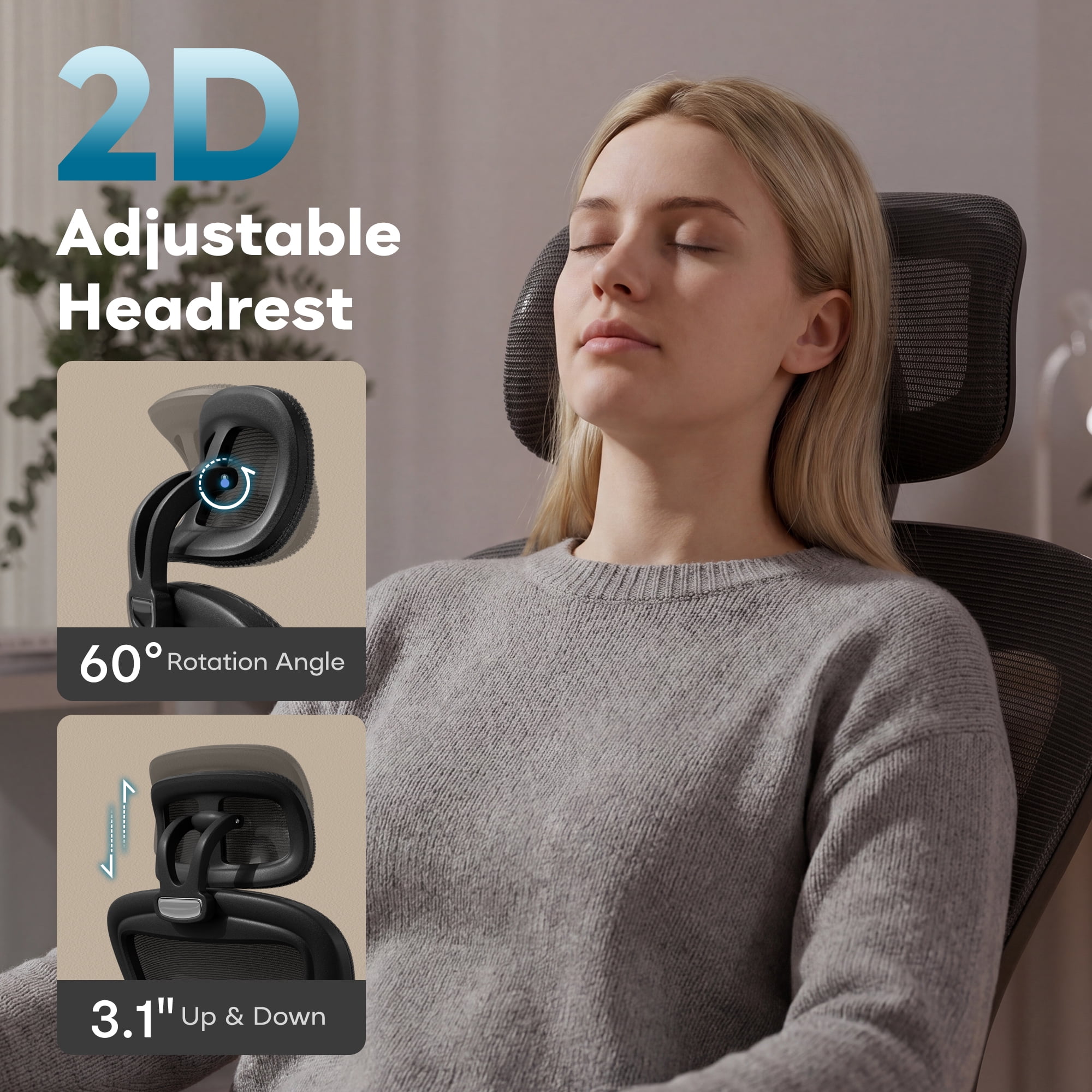 iooHug Ergonomic Mesh Office Chair with Adjustable Lumbar Support, Computer Desk Chair with Headrest, Flip-Up Arms, Black