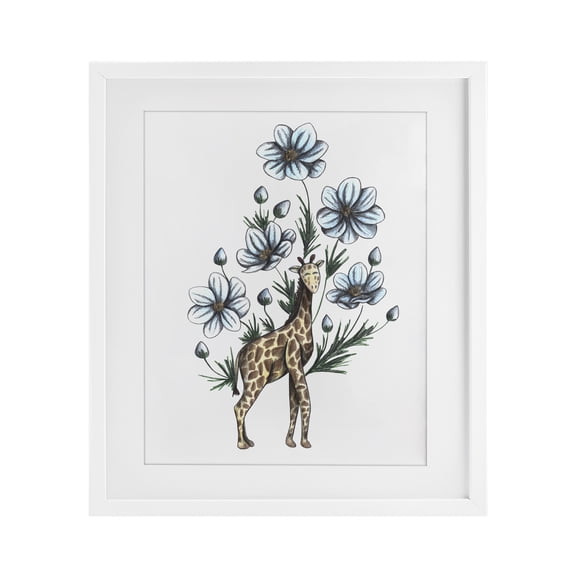 Stupell Industries Bohemian Giraffe with Flower Blossoms White Framed Print Under Glass, 13 x 16, by Cecilia Battaini