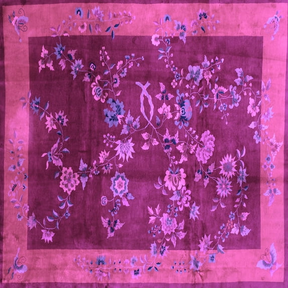 Ahgly Company Indoor Square Oriental Purple Asian Inspired Area Rugs, 8' Square