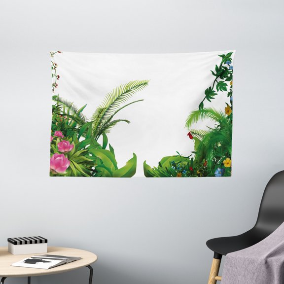 Plant Tapestry, Hand Drawn Illustration of Tropical Plants with Assorted Colors Exotic Shrub, Wall Hanging for Bedroom Living Room Dorm Decor, 60W X 40L Inches, Green Multicolor, by Ambesonne