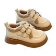 thumbnail image 4 of Miluxas Girls Winter Warm Plush Loafer Round Toe Fuzzy Lined Slip on Lightweight Outdoor Walking Shoes with Buckle Strap Beige 11(27), 4 of 8