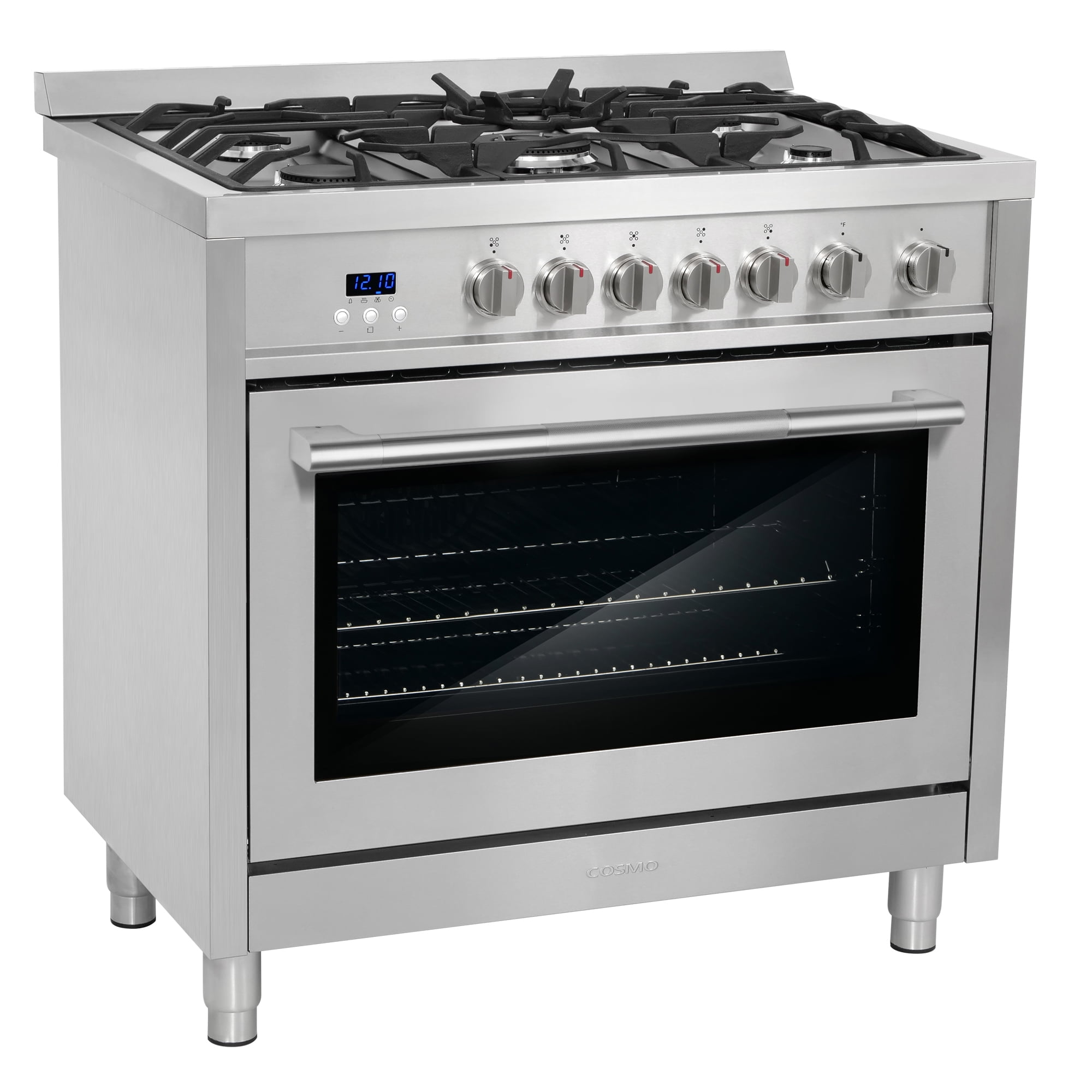 Cosmo 36 in. 4.4 cu. ft. Single Oven Gas Range with 5 Burner Cooktop and Textured Grip Handle in Stainless Steel
