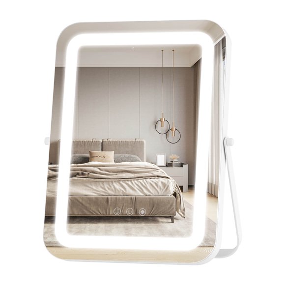 Gymax 16'' x 12'' 3-Color LED Vanity Mirror 360° Rotation Dimmable Touch Control White