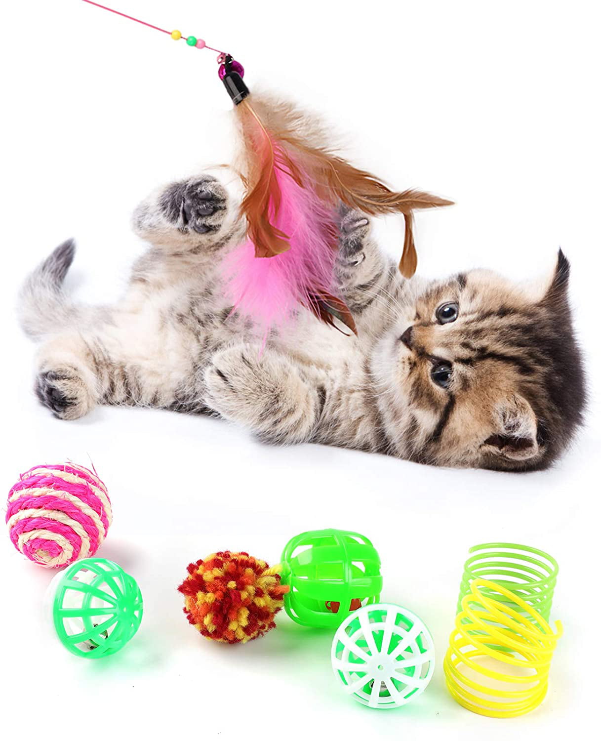 Cat Toys Interactive 20Pcs Kitten Toys Indoor Cat Tunnel Cat Feather Teaser Cat Chew Toys Cat Catnip Toy Crinkle Balls for Indoor Cats