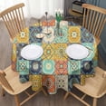 thumbnail image 3 of Orange Boho Bohemia Floral Geometric Pattern Round Tablecloth 60"x60",Wrinkle Wipeable Table Cloth for Kitchen Dining Room Picnic Patio Party, 3 of 6