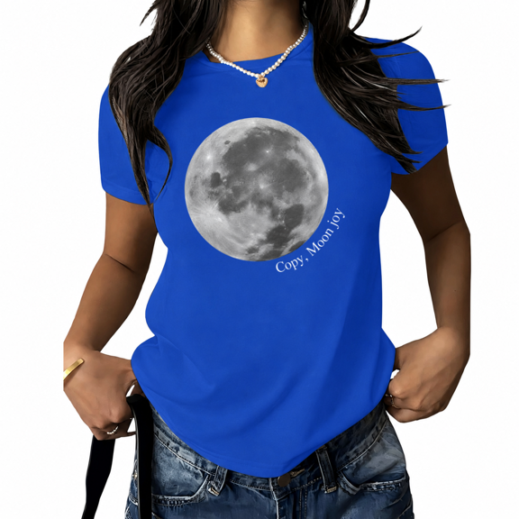 UNISHE Women's Minimalist Moon Graphic Tee - Modern Monochrome Celestial Art Print, Casual Short Sleeve Round Neck Top for Trendy Space Lovers