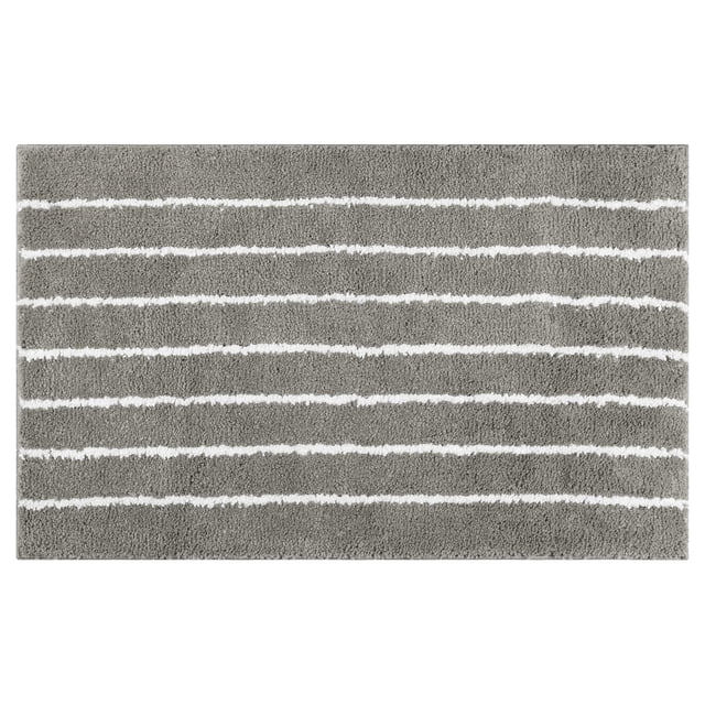 Alfombra de baño a rayas REGALWOVEN, suave y esponjosa, antideslizante, tapete absorbente de agua para la bañera y ducha, gris oscuro 20" x 32"