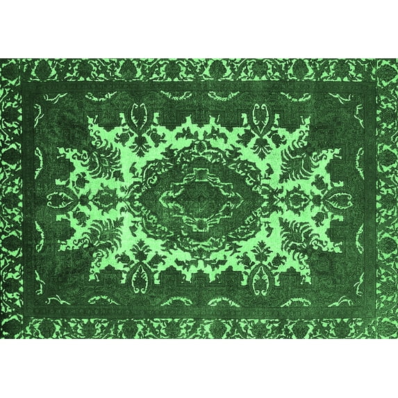 Ahgly Company Indoor Rectangle Oriental Emerald Green Industrial Area Rugs, 4' x 6'