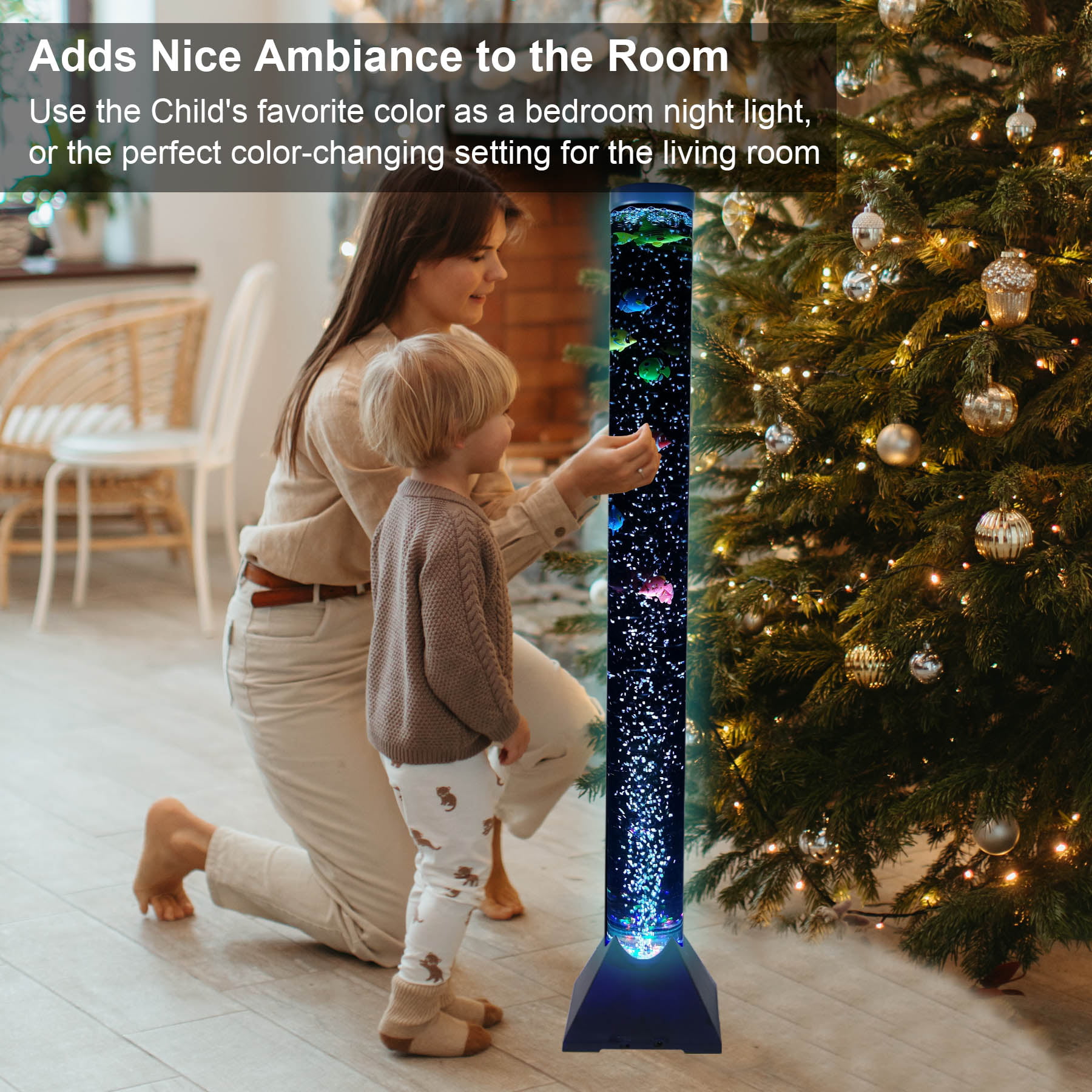 4FT LED Bubble Tube Floor Lamp Extra Large Aquarium Lamp with 10 Fish and Remote Control 20 Light Changes Tall Water Tower Tank Night Light for Bedroom Office Gift for Kids Men Women 