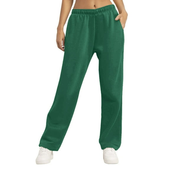 Wangmeiwg Women's Lined High Waisted Sweatpants Wide Leg Straight Casual Joggers Yoga Workout Pants With Pockets Comfortable Fit Green XL