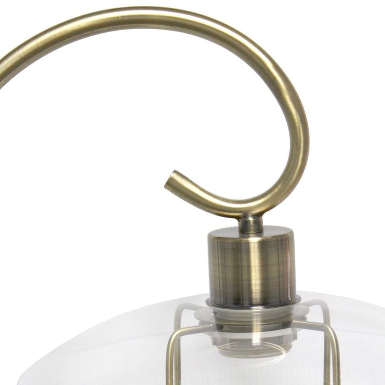 Simple Designs Modern Table Lamp with Curved Metal Base and Clear Glass Shade - Antique Brass