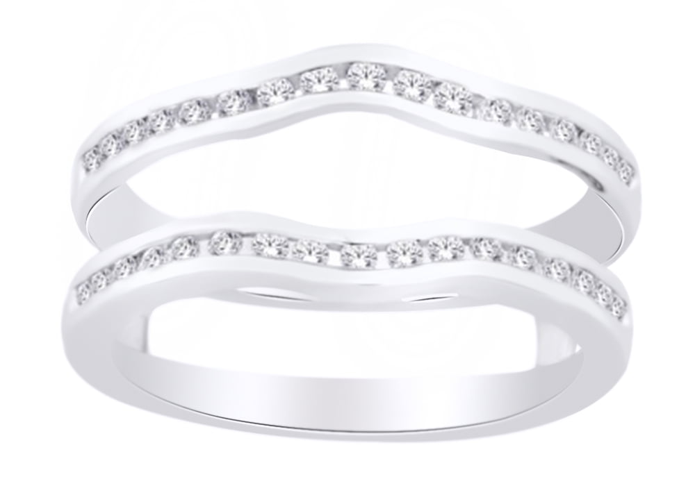 I2-I3 clarity; I-J color Jewels By Lux 10kt White Gold Womens Round Diamond Chain Link Stackable Band Ring .03 Cttw In Pave Setting