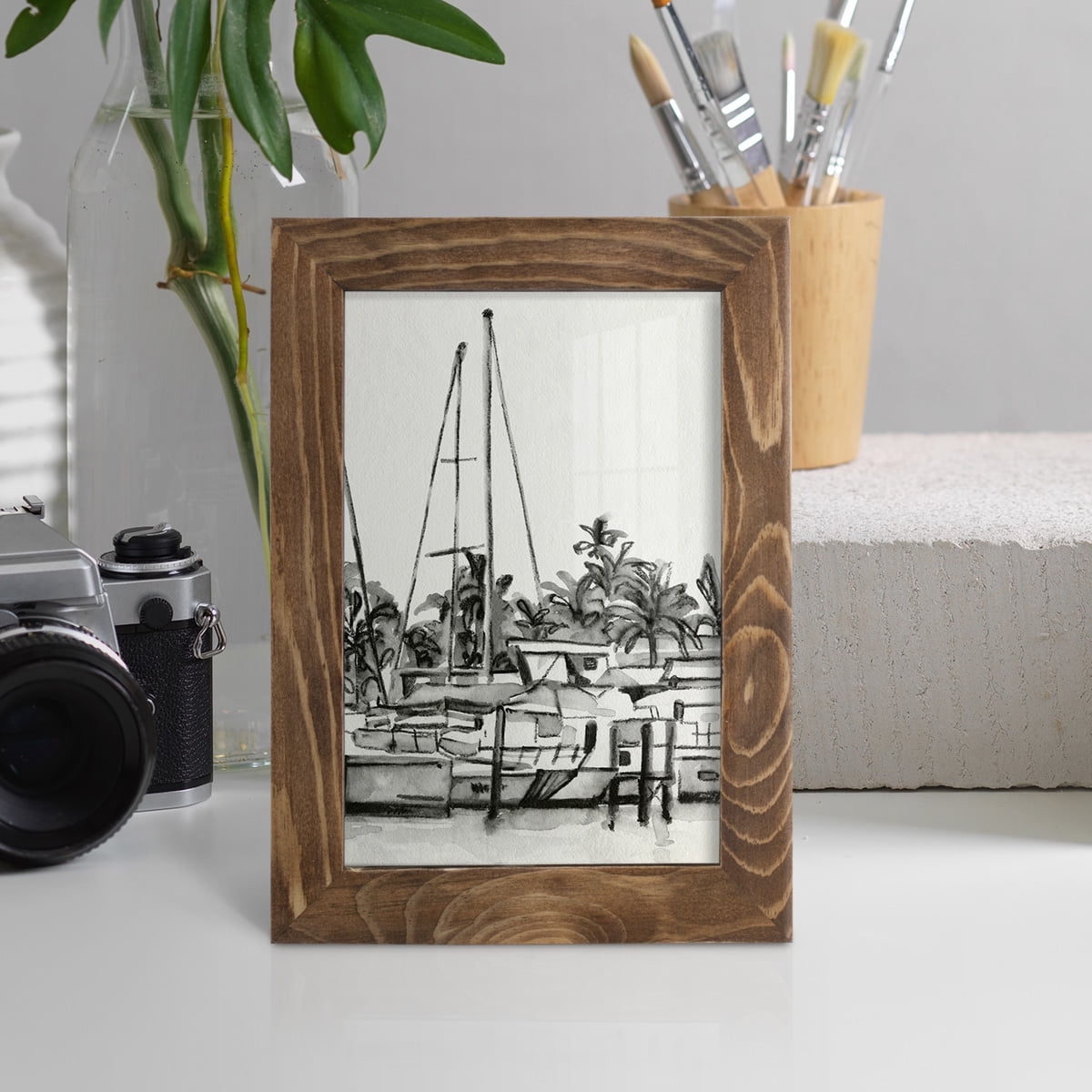 Neutral Tropics IV - Framed Print w/glass - Walnut