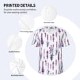 thumbnail image 3 of Zufioo Lavender Flowers Print Men's Baseball Short Sleeve, Moisture Wicking Button-Down Hip Hop Tee-Small, 3 of 7