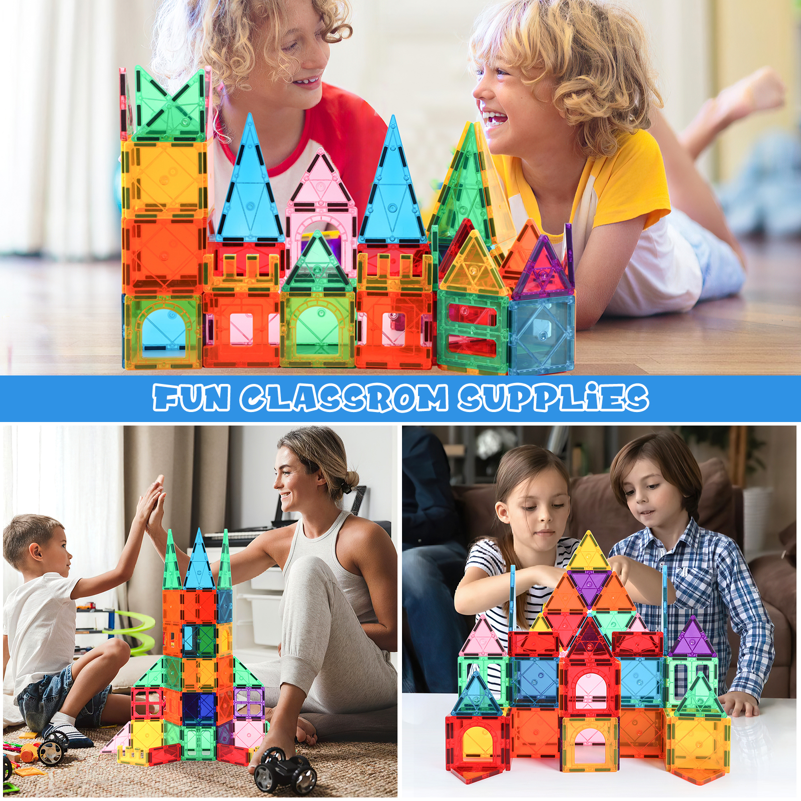 FunMagic Magnetic Tiles Starter Pack, 60 Pieces, Ages 3-8 photo 3